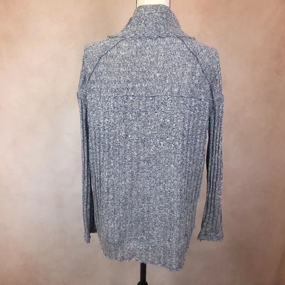 Free People Clarissa Oversized Mock Neck Sweater High Low Heathered Blue Gray XS